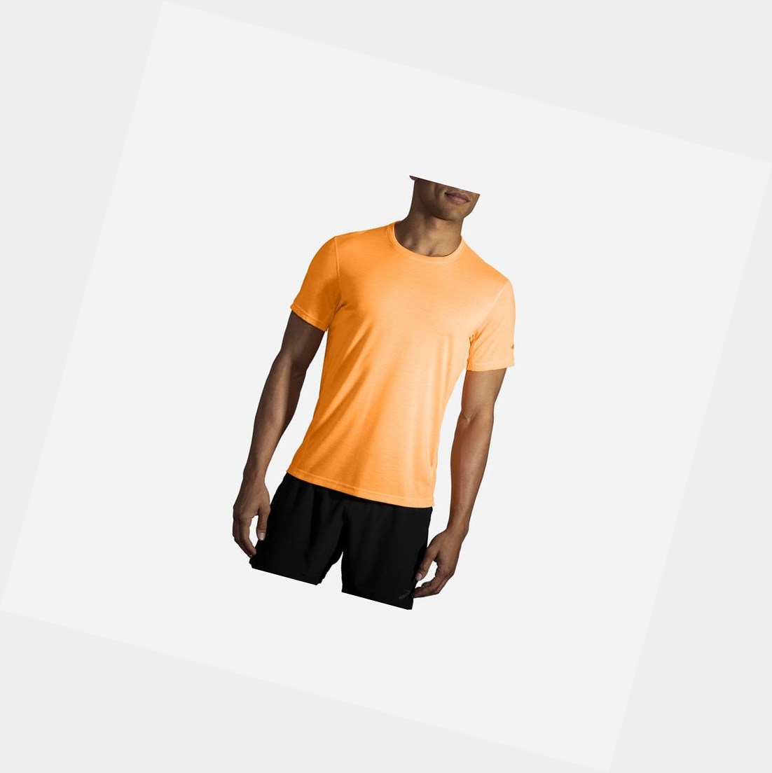 Brooks Distance Sleeve Men's Tops Fluoro Orange | BEGQ-17350