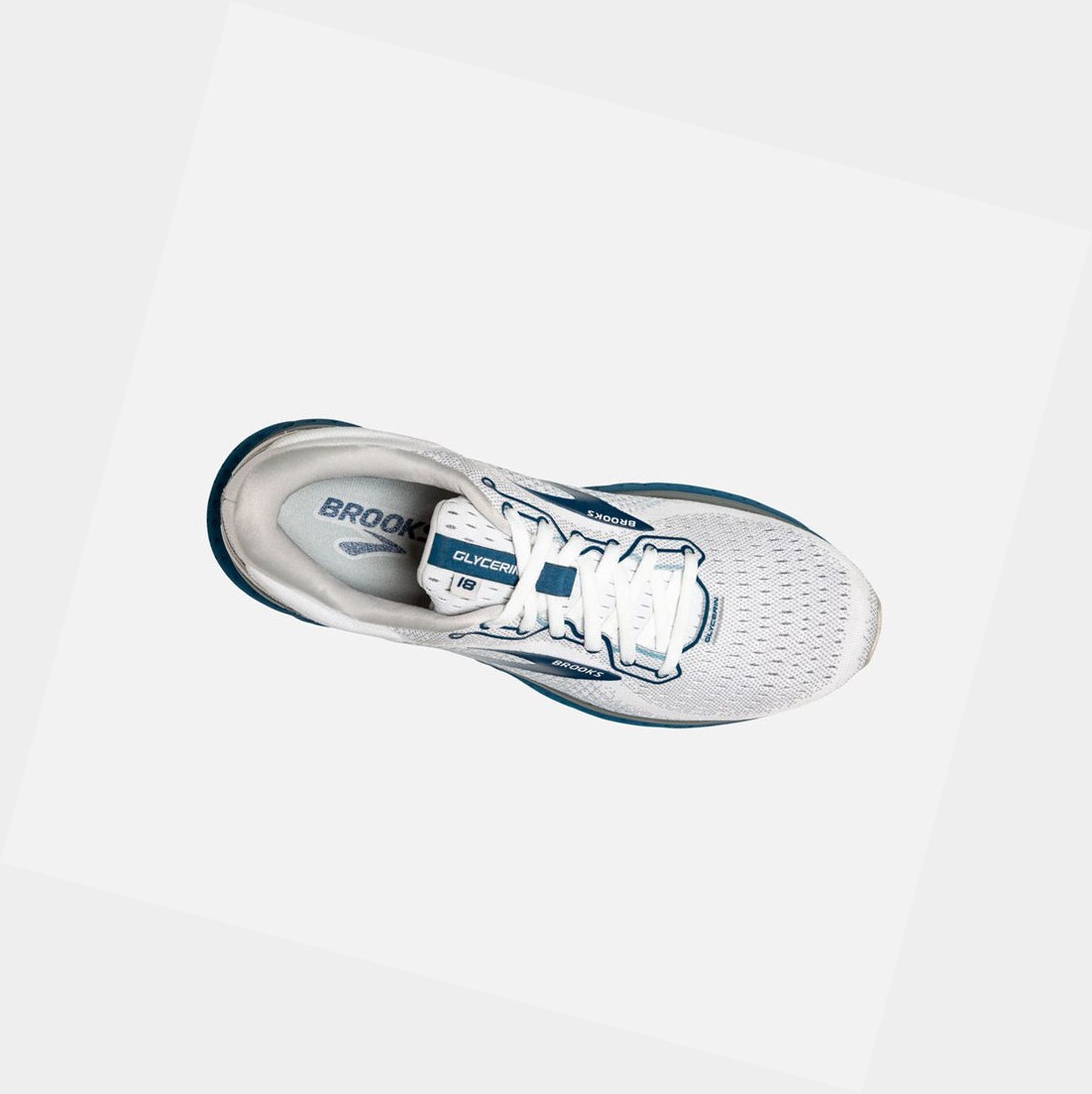 Brooks Glycerin 18 Men's Road Running Shoes White / Grey / Poseidon | LWRZ-58732